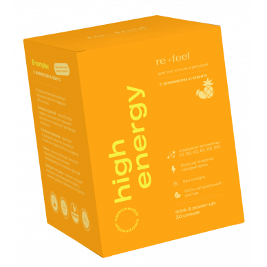 В-Комплекс для пробуждения энергии с ананасом и манго HIGH ENERGY 30 стиков ReFeel