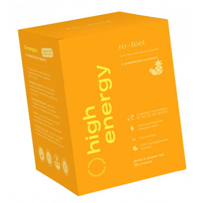 В-Комплекс для пробуждения энергии с ананасом и манго HIGH ENERGY 30 стиков ReFeel