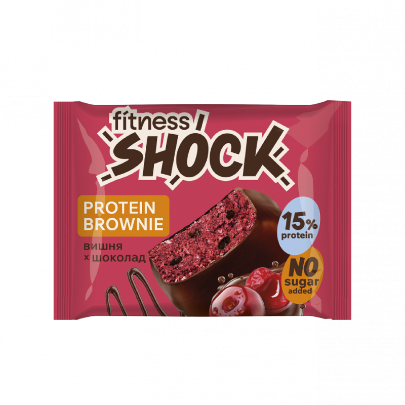 Протеиновое печенье глазированное Брауни "Вишня-Шоколад" FitnesShock